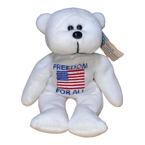 Patriotic White Plush Bear "Patriot" By March Of Dimes With Freedom For All Desi - Picture 1 of 8